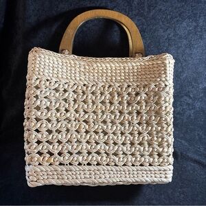 Cappelli Straworld Woven Summer Straw Bag Tote Wood Handles